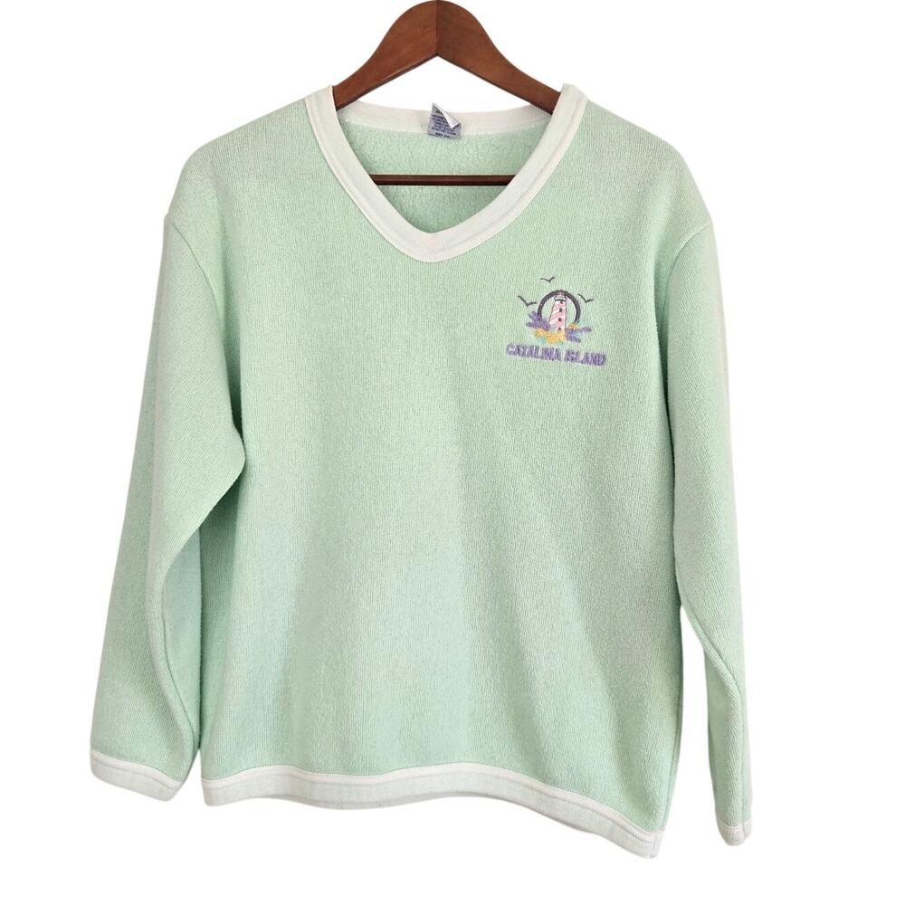 Vintage Mint Green Embroidered Catalina Island Coastal Thrift Core Sweatshirt L